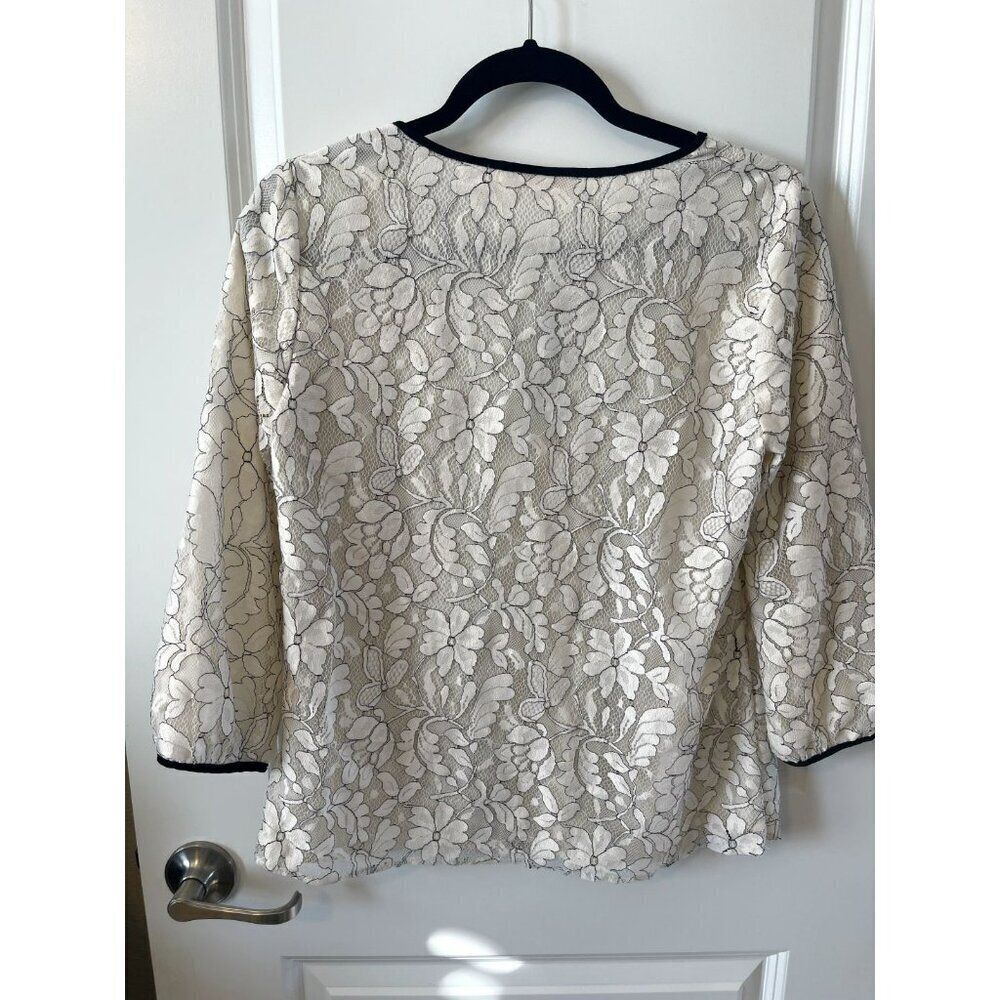 SKIES ARE BLUE Anthropologie White Black Lace Blouse S Women's Floral Polka Dot - Picture 2 of 6